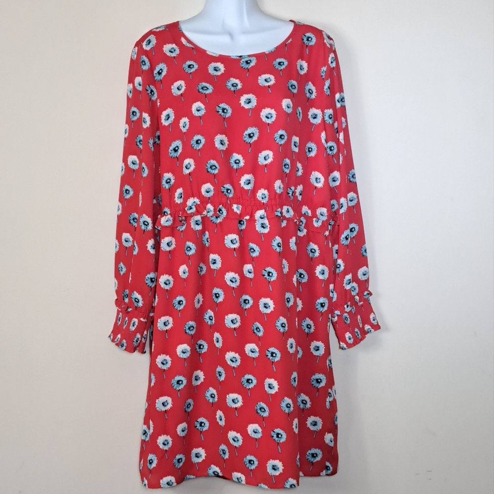 J Crew Factory Red Floral Dress Size 14